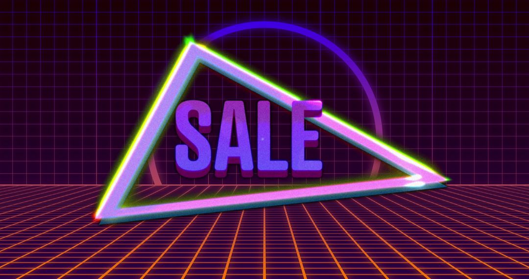 Retro Neon Sale Graphics with Shapes and Grid Background