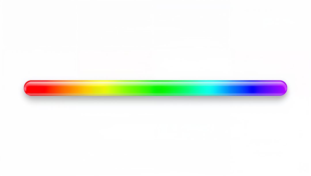 Glossy rounded rainbow gradient bar hovering across white canvas with soft drop shadow