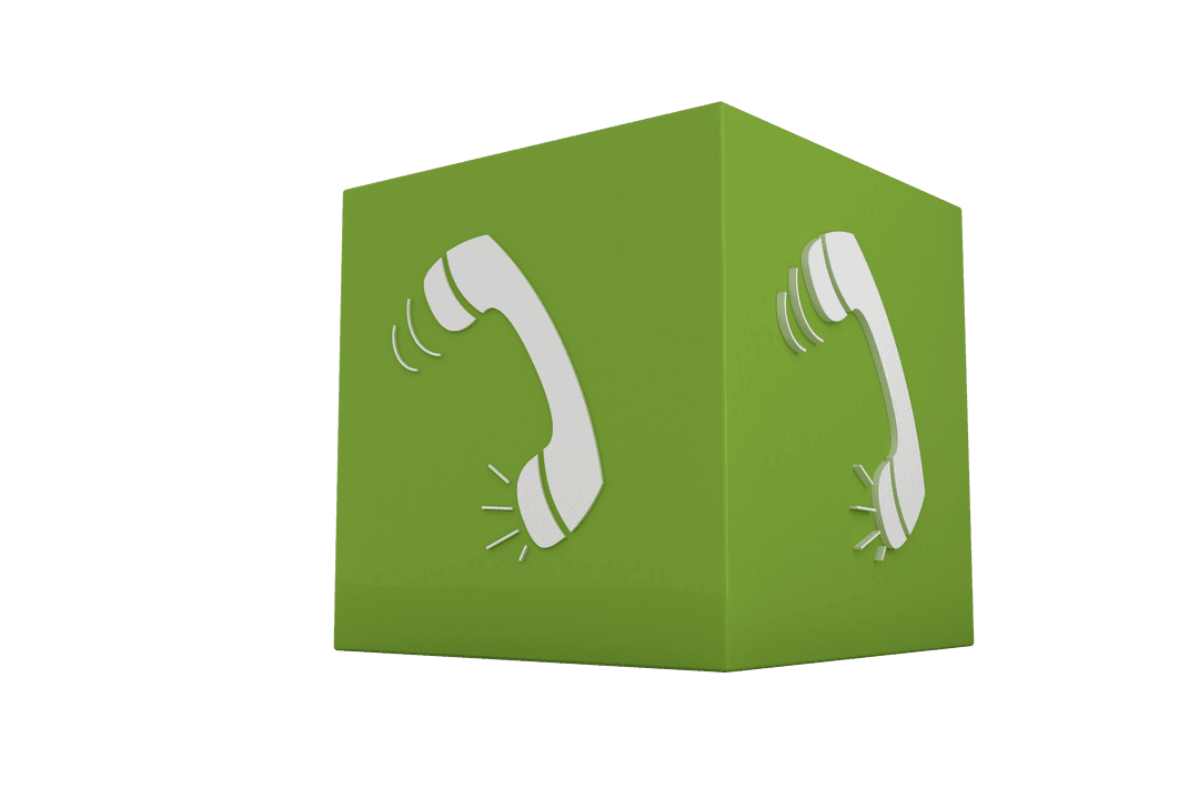 Green Cube with Phone Icons on Transparent Background