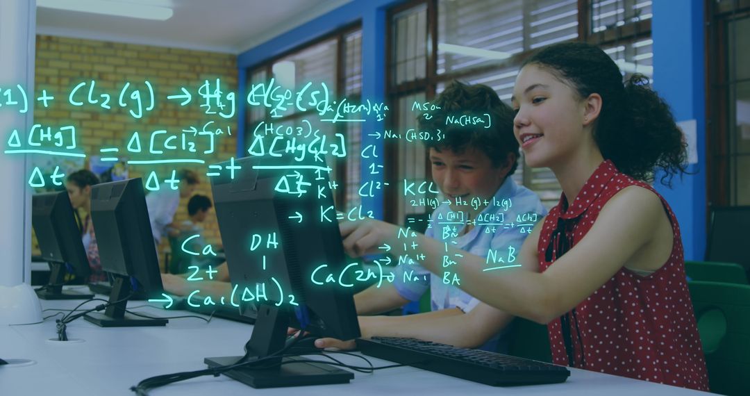 Diverse Students Exploring Digital Data and Equations in Classroom