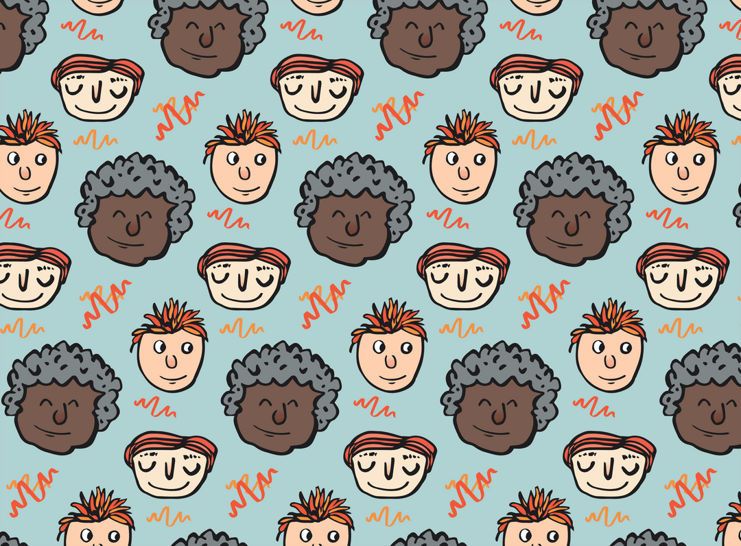Colorful People Heads Pattern on Transparent Background
