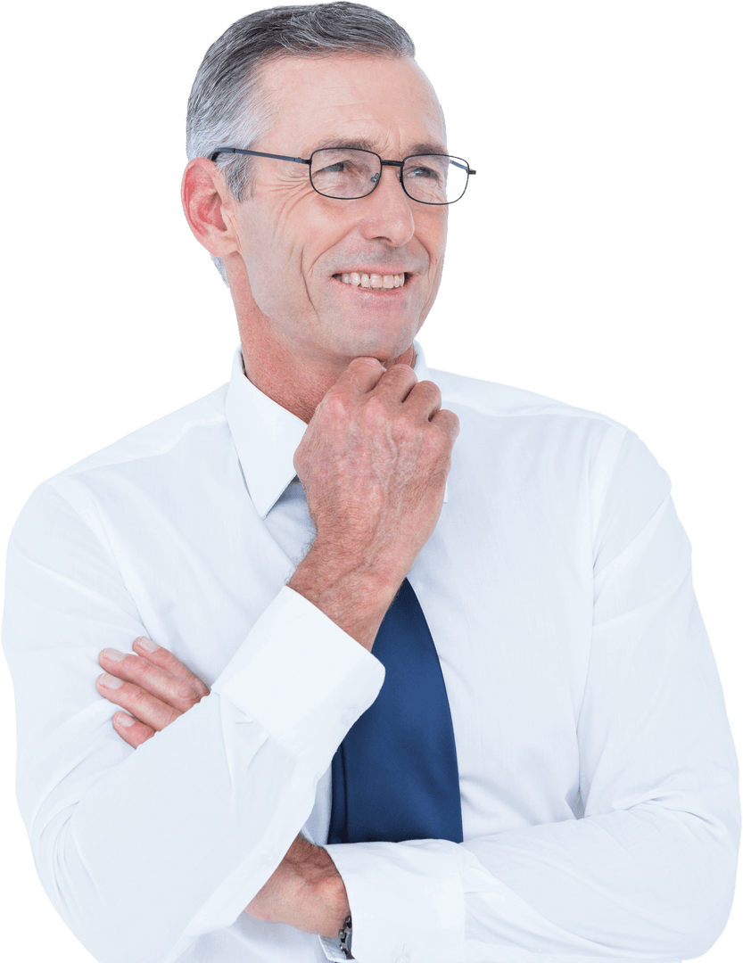 Smiling Senior Businessman in Suit Thinking Confidently Transparent