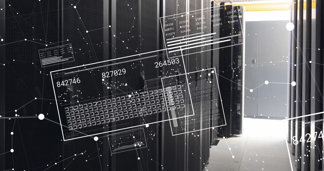 Digital Data Processing Superimposed Over Server Room