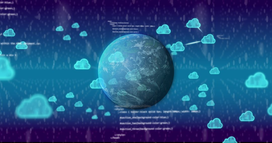 Globe with Digital Network Icons and Data Processing Concept