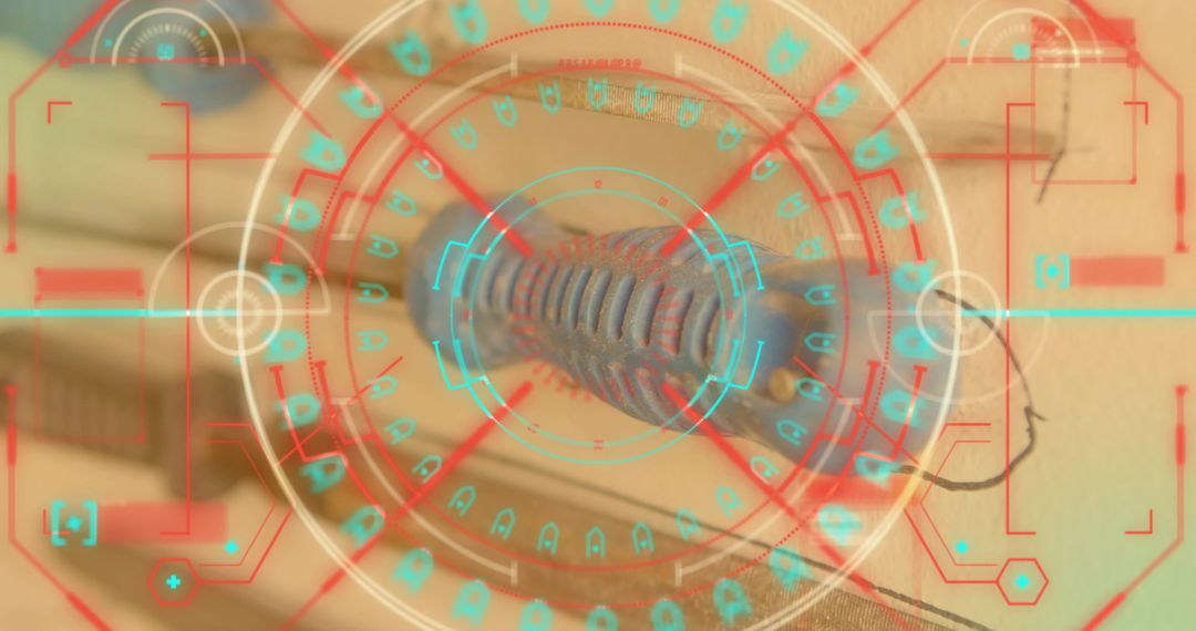 Futuristic HUD Over Coiled Cable Connector on Control Panel