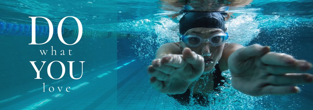 Focused Swimmer Reaching Out Underwater with Motivational Message - Download Free Stock Templates Pikwizard.com