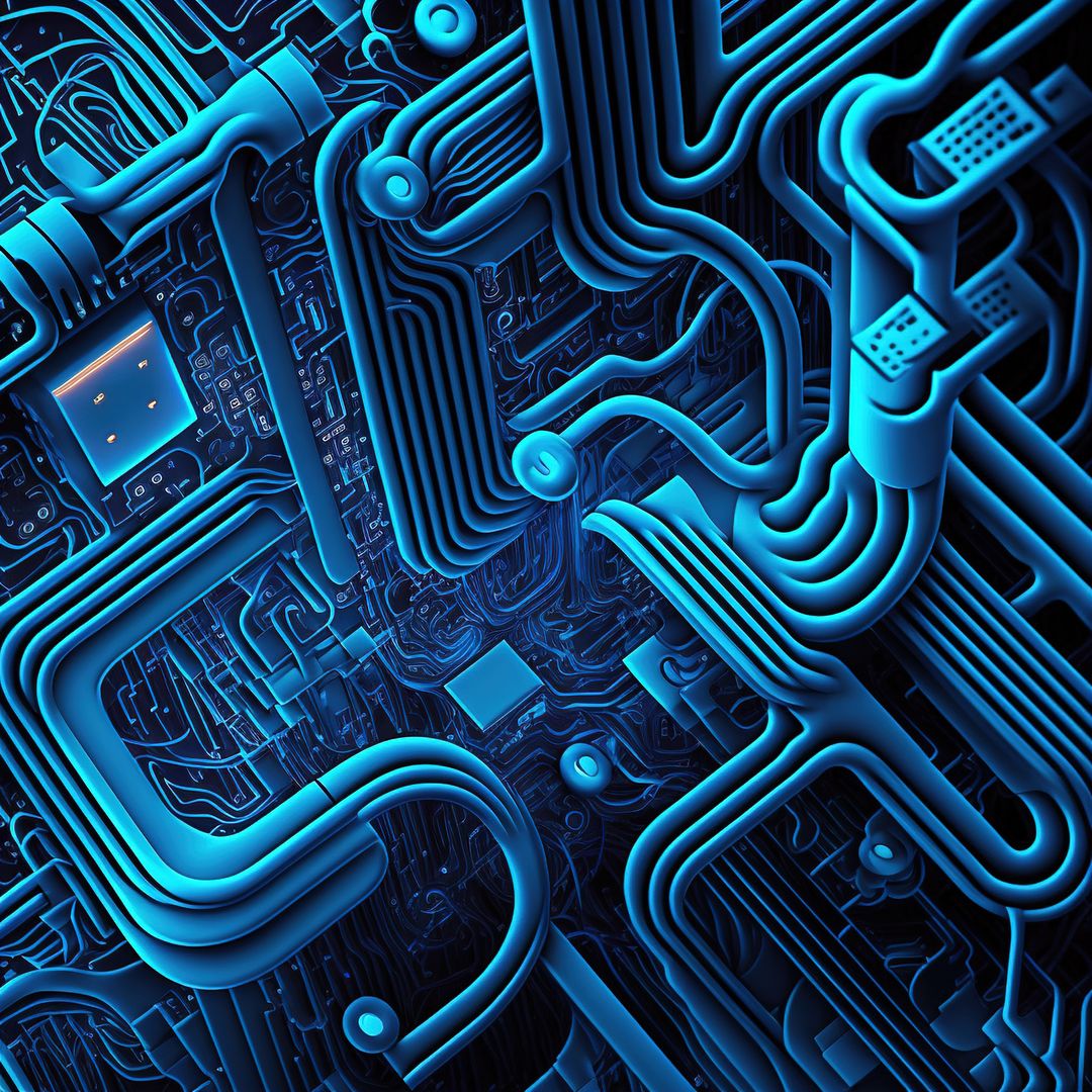 Image of 3d computer circuit board and blue light trails on dark background - Free Images, Stock Photos and Pictures on Pikwizard.com