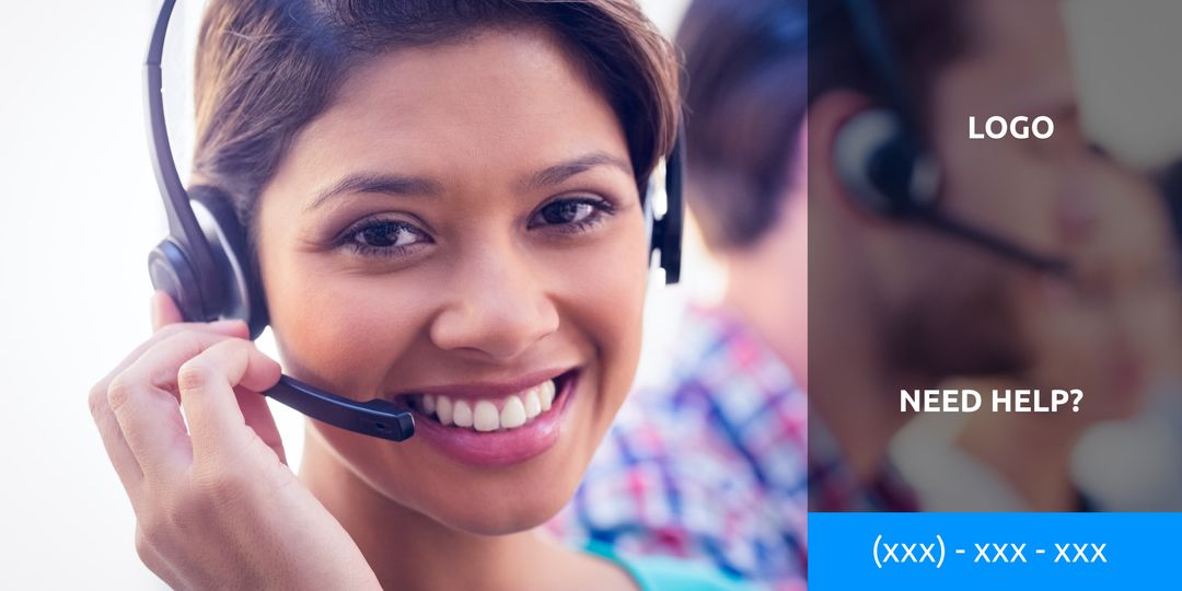 Smiling Woman with Headset Highlighting Customer Support