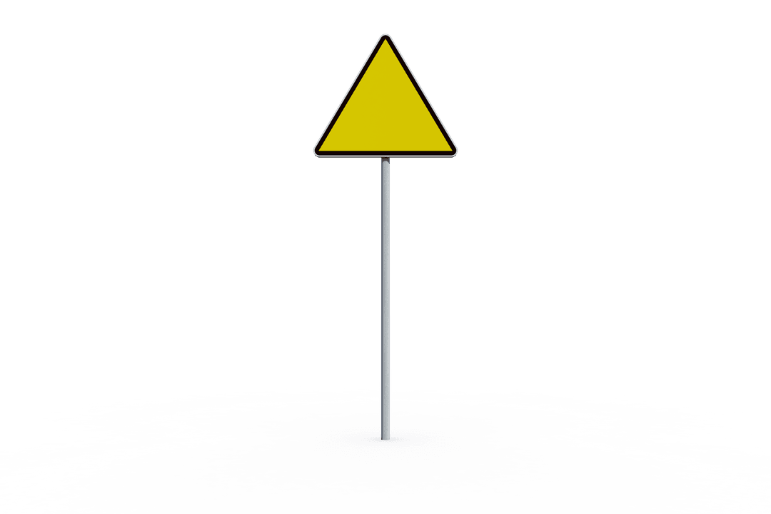 Yellow Triangle Road Sign on Transparent Background Mockup