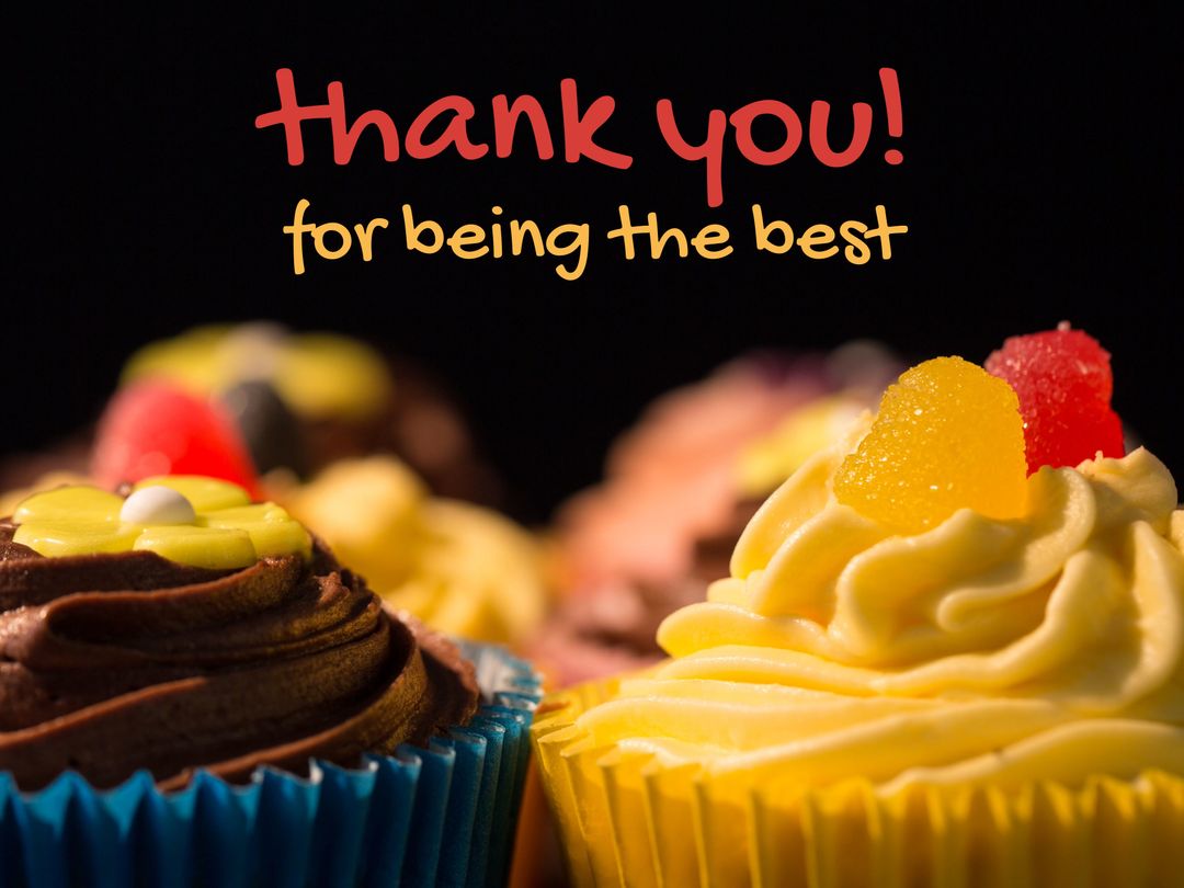 Vibrant Cupcakes with Thank You Message on Black Background
