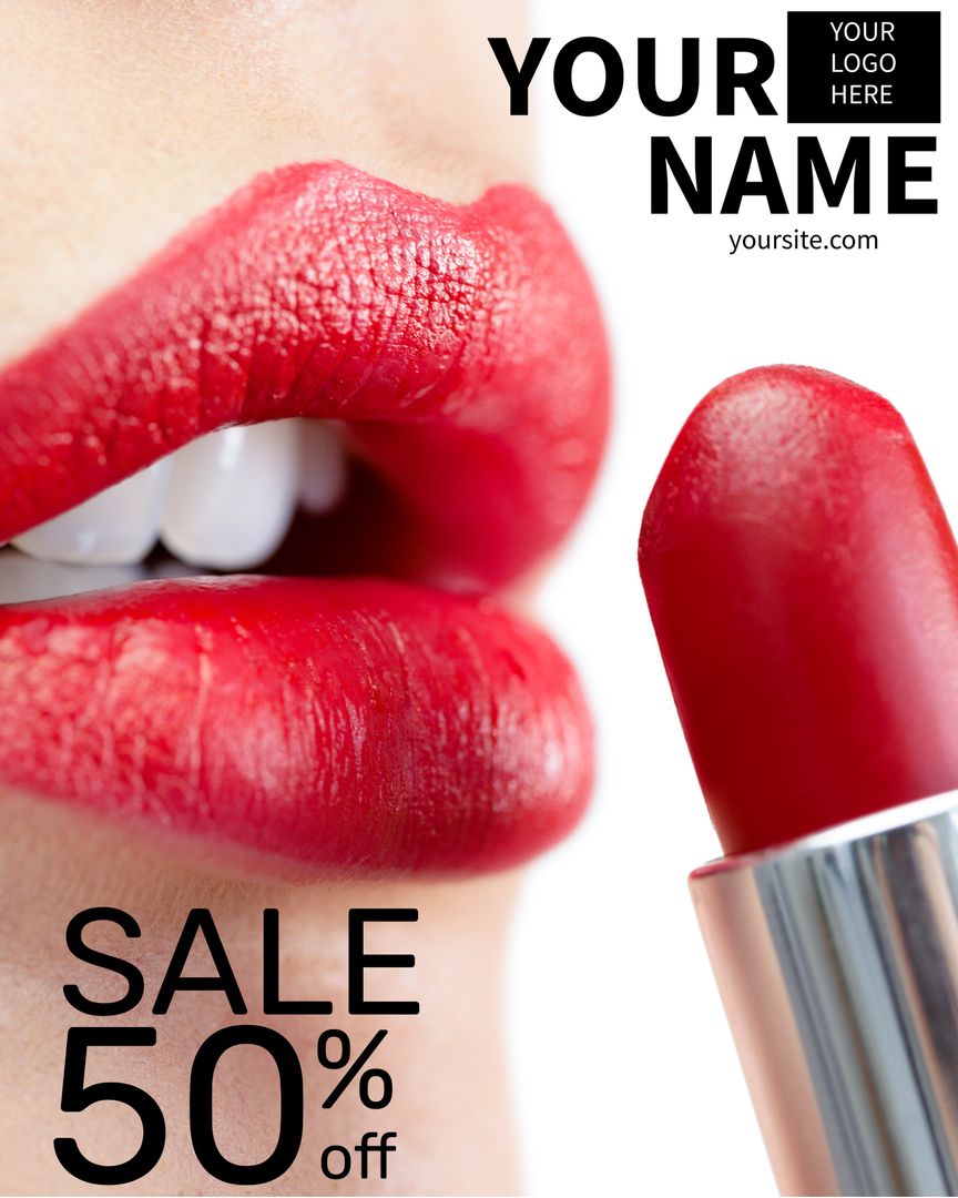 Cosmetics Sale Ad with Bold Red Lipstick for Allure and Versatile Use - Download Free Stock Templates Pikwizard.com