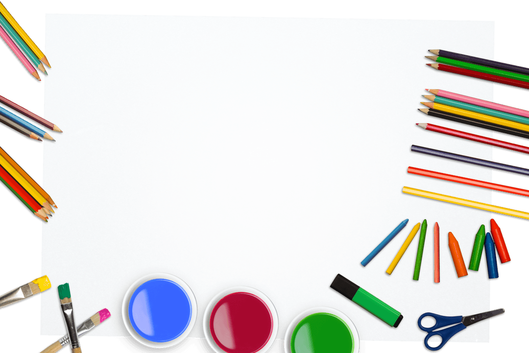 Creative School Art Supplies with Copy Space on Transparent Background