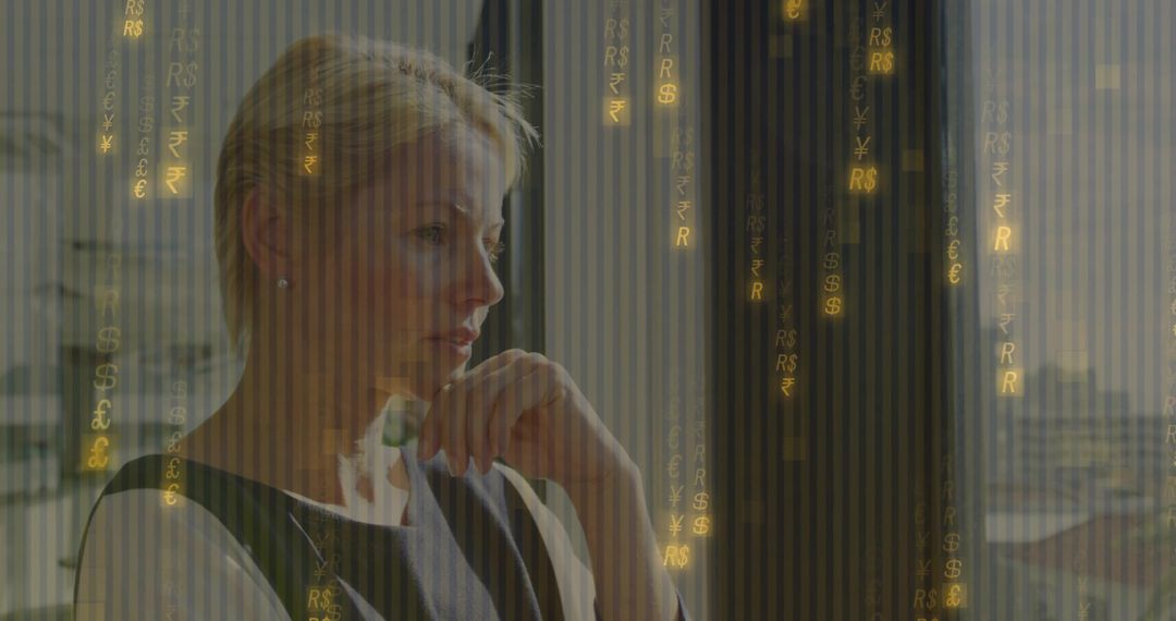 Executive Pondering Finance With Digital Currency Symbols