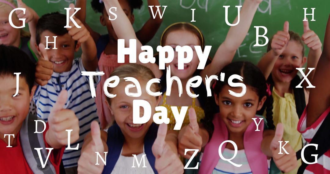 Happy Teacher's Day with Children Giving Thumbs Up - Free Images, Stock Photos and Pictures on Pikwizard.com