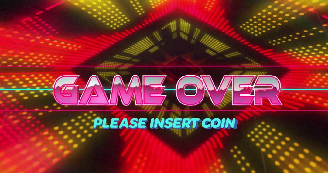 Neon Retro Game Over Screen with Abstract Pattern