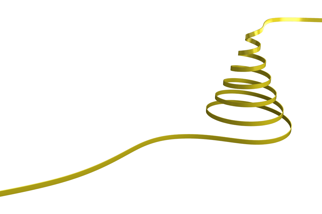Spiral Gold Ribbon Tree on Transparent Background