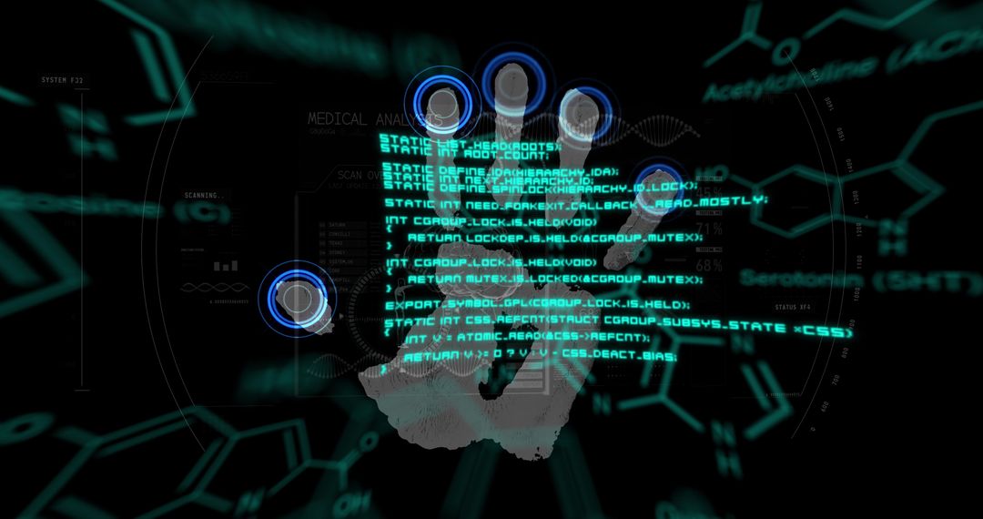 Digital Fingerprint Scan with Data Overlays in Tech Background