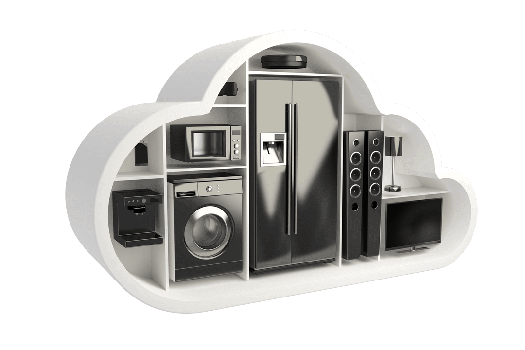 Transparent Cloud-Shaped Display with Black Appliance Collection