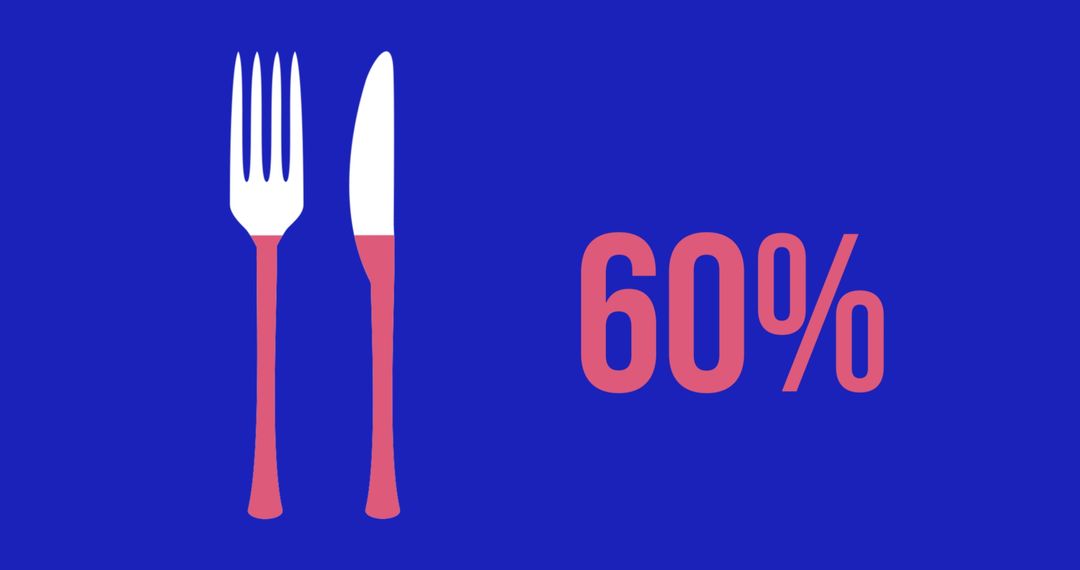 Colorful Eating Infographic Fork, Knife, and Percent on Blue