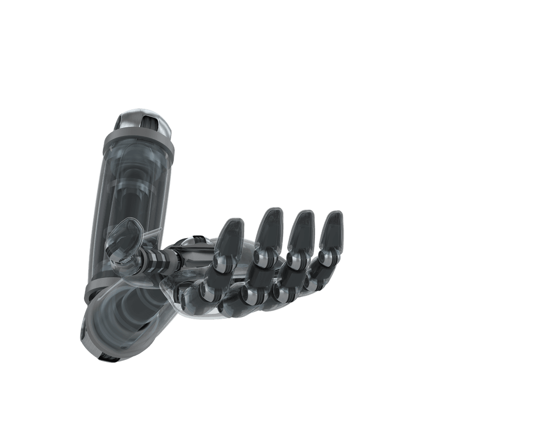 Transparent Robotic Hand on Dark Background for Mock Organizing