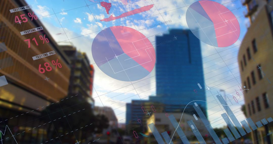 Digital Statistics Over Cityscape Metaphor for Modern Business Analysis