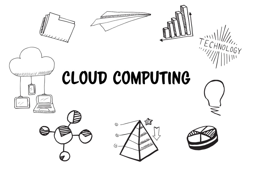 Transparent Business Icons and Cloud Computing Technology Illustration