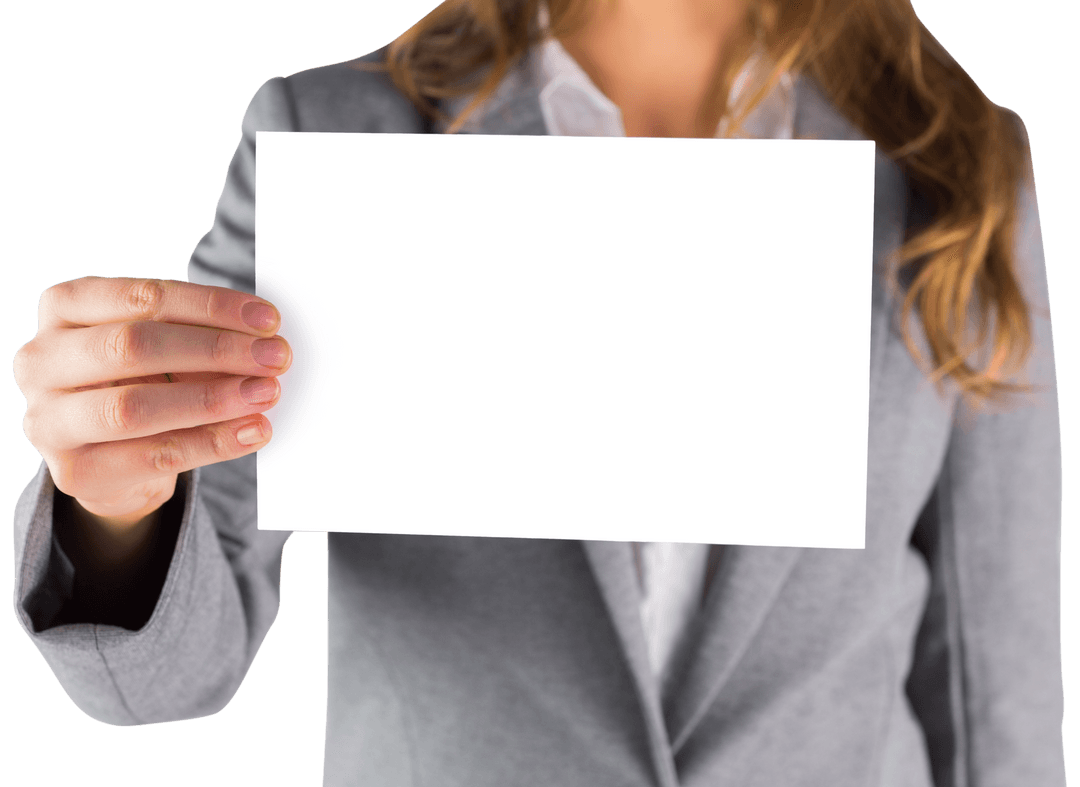 Businesswoman Holding Blank Card Transparent Background Concept