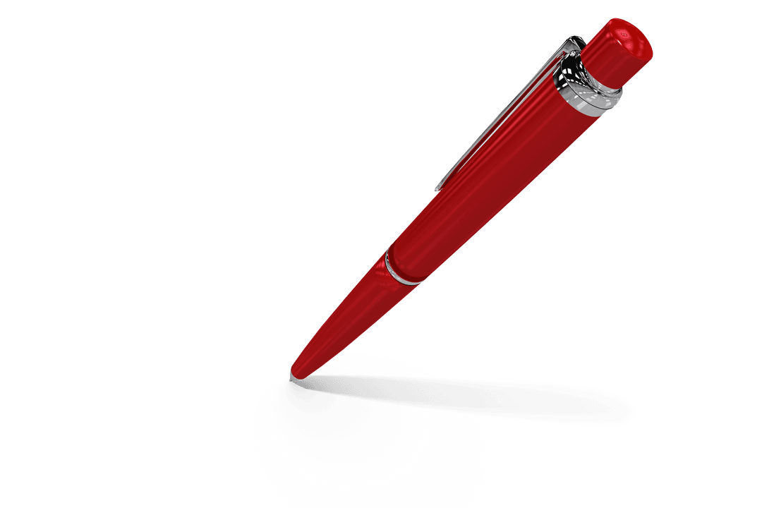 Red Ballpoint Pen with Clip Isolated on Transparent Background