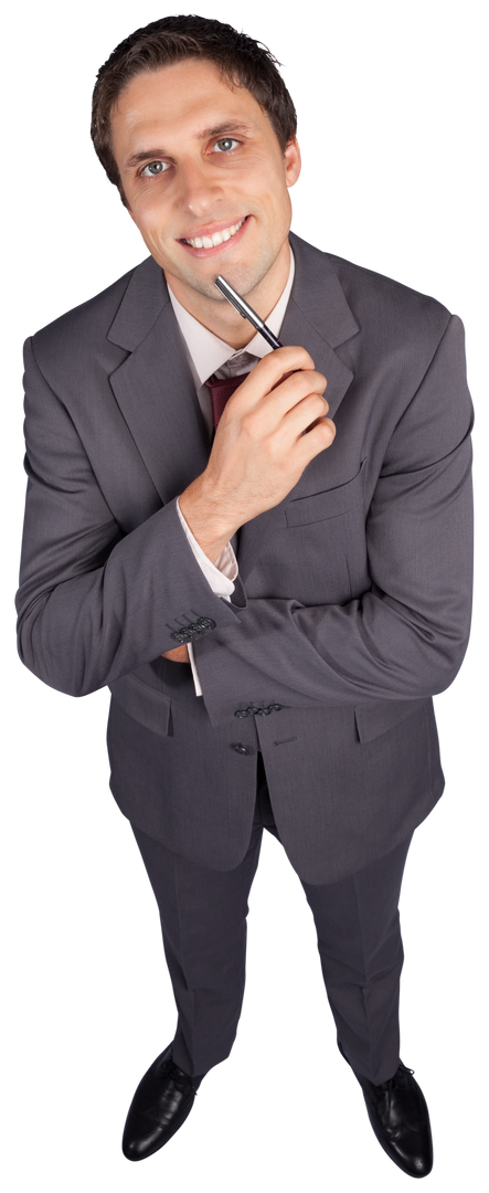 Happy Caucasian Businessman in Suit Holding Pen Transparent Background - Download Free Stock Images Pikwizard.com