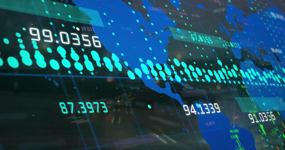 Digital Data Streams Over World Map Illustrates Global Connectivity