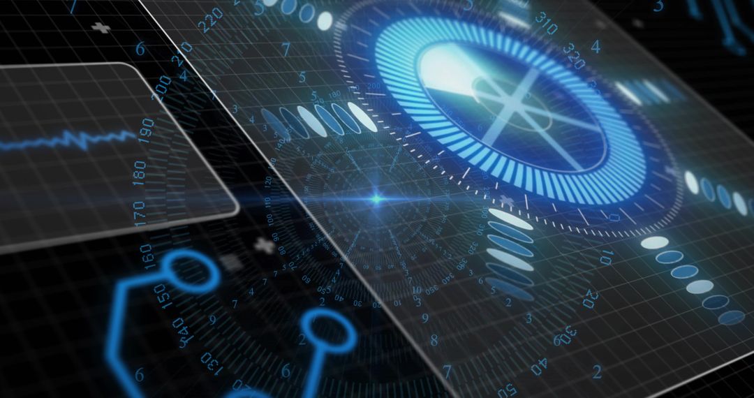 Futuristic Interface with Holographic Visualization and Digital Circuit