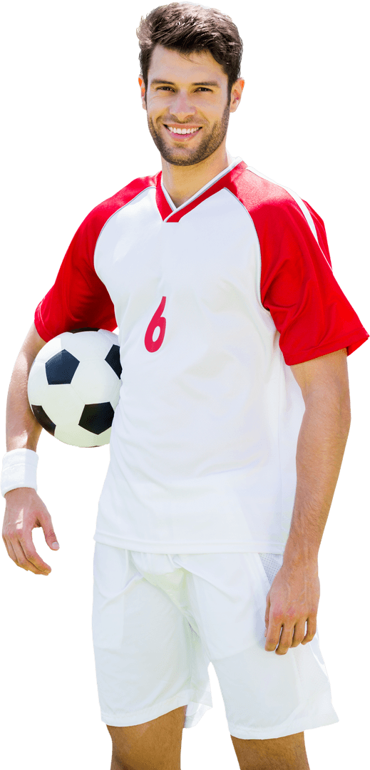 Joyful Male Soccer Player with Ball on Transparent Background