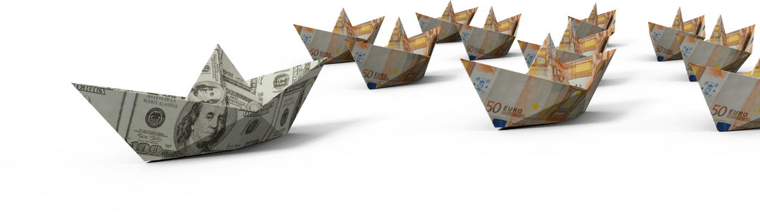 Transparent Paper Boats Made of Diverse Currency Banknotes