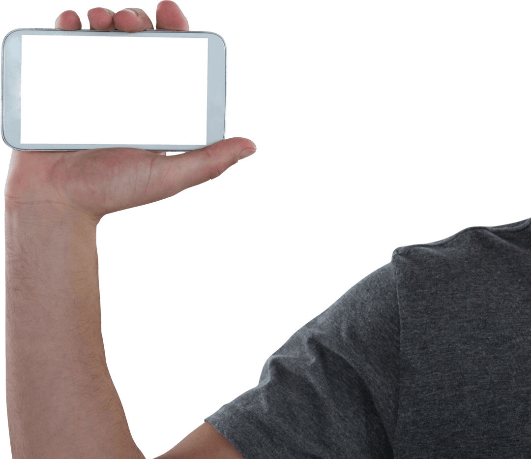 Hand Holding Transparent Smartphone Raised in Right Angle