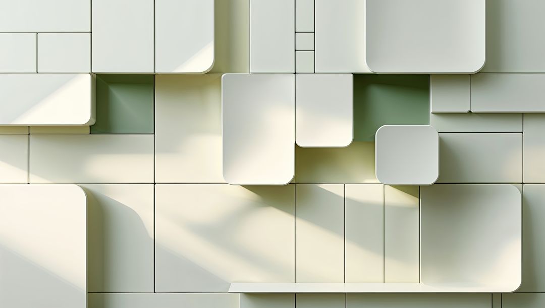Minimalist 3D Geometric Wall Panels in Light Cream