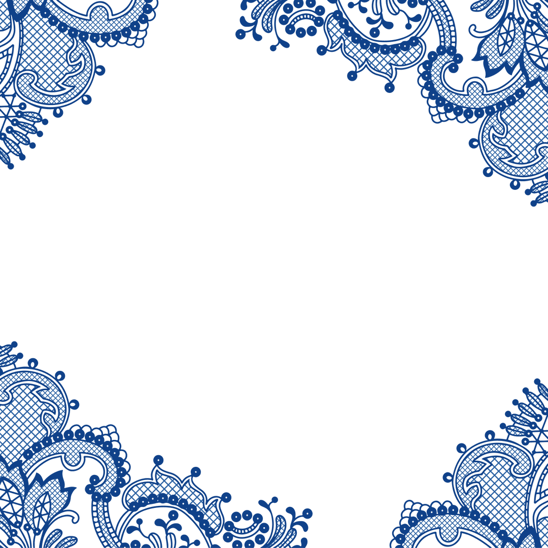 Elegant Blue Paisley and Lace Border on Transparent Background