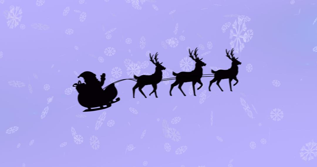 Silhouette of Santa with Reindeer on Purple Snowy Background - Free Images, Stock Photos and Pictures on Pikwizard.com