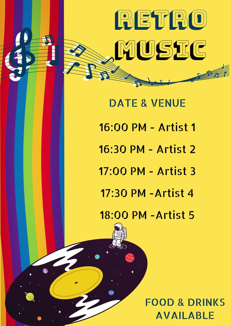 Colorful Retro Music Event Poster with Astronaut Theme