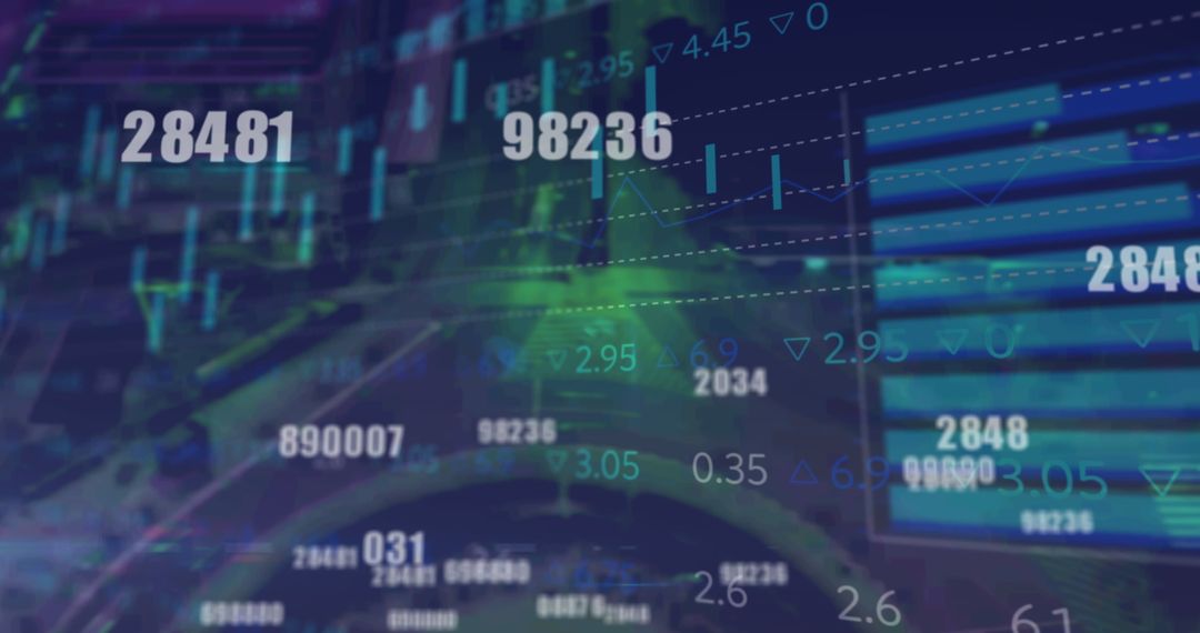 Dynamic Financial Data Overlay with High-Tech Blue Graphic