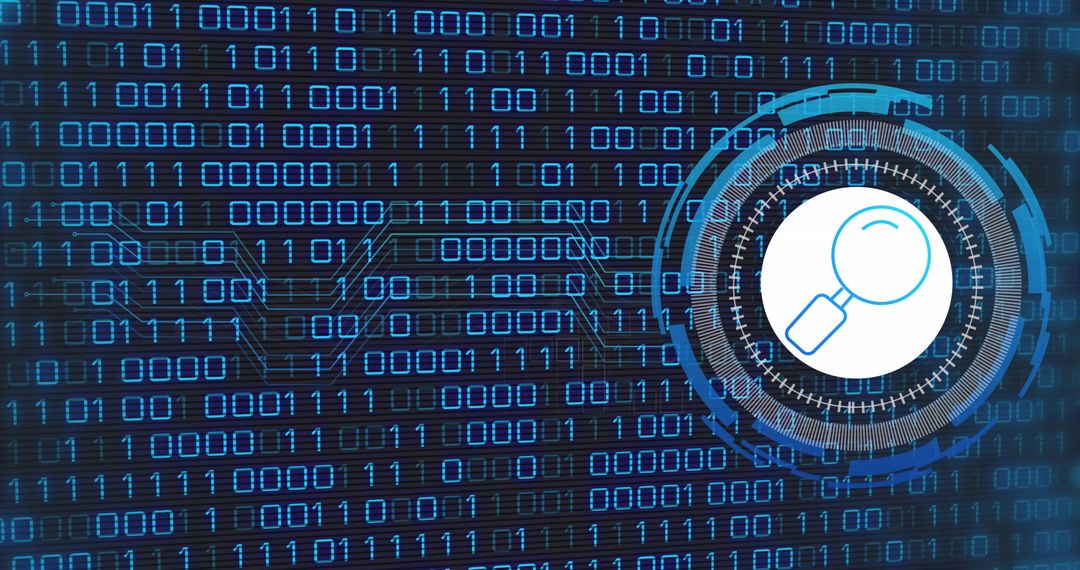 Analyzing Data with Digital Technology Interface and Magnifying Glass Icon