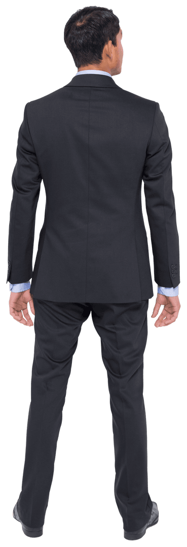 Rear View of Asian Businessman on Transparent Background in Suit