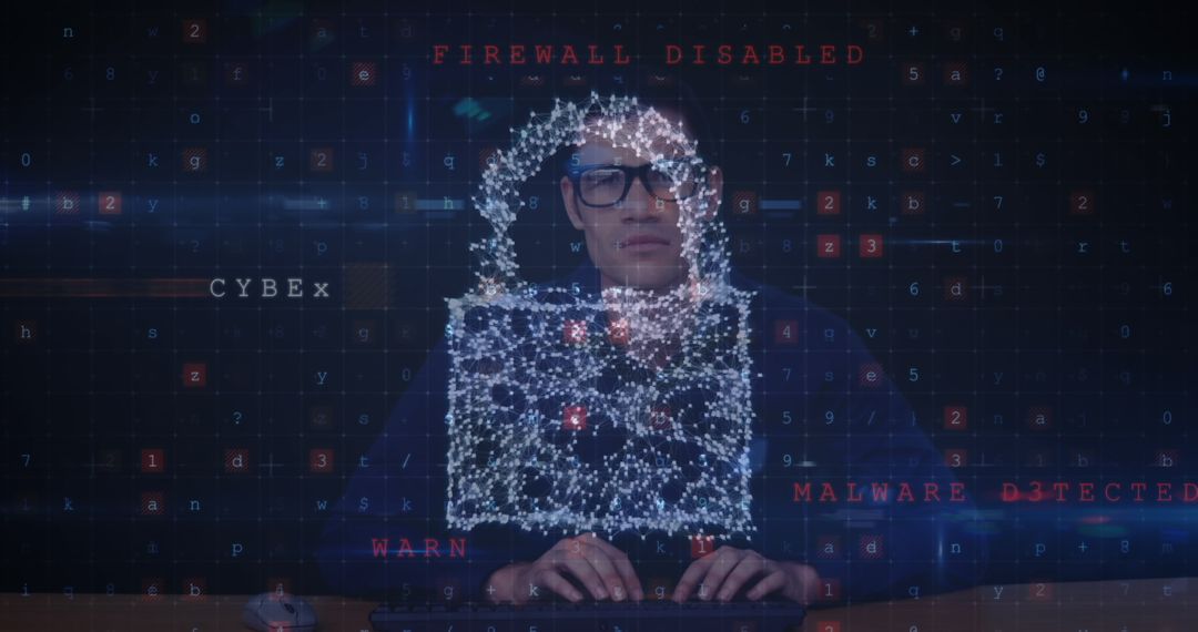 Cyber Security Specialist Using Computer with Digital Padlock