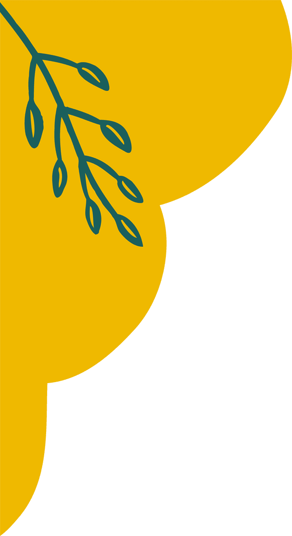 Abstract Mustard Shape With Teal Branch On Transparent Background