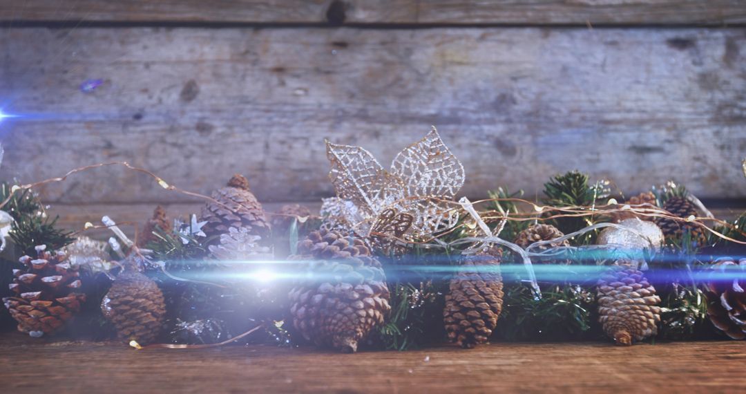 Rustic Christmas Decorations with Pine Cones and Lights