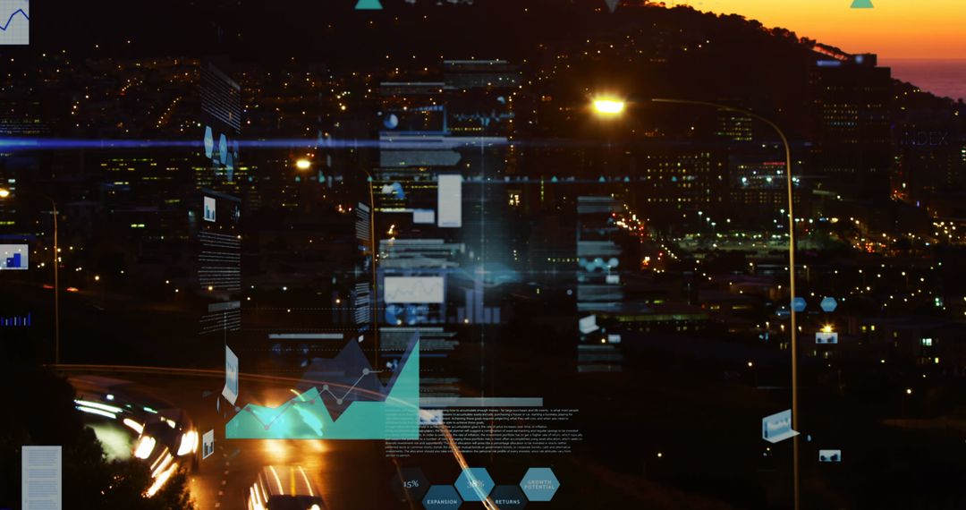 Conceptual Cityscape with Statistical Data Visualization Elements