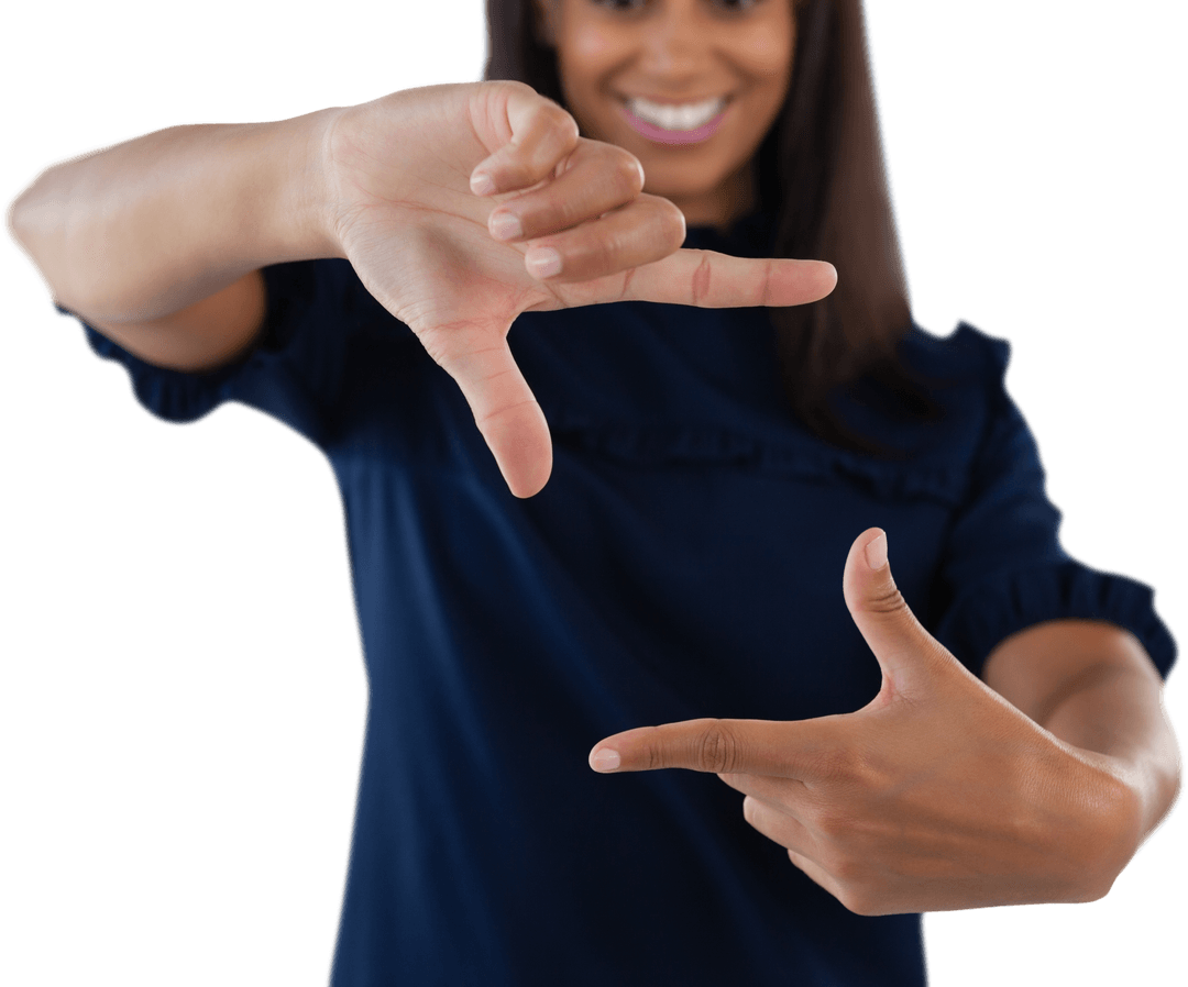 Smiling Black Executive Creating Transparent Finger Frame for Creative Ideas