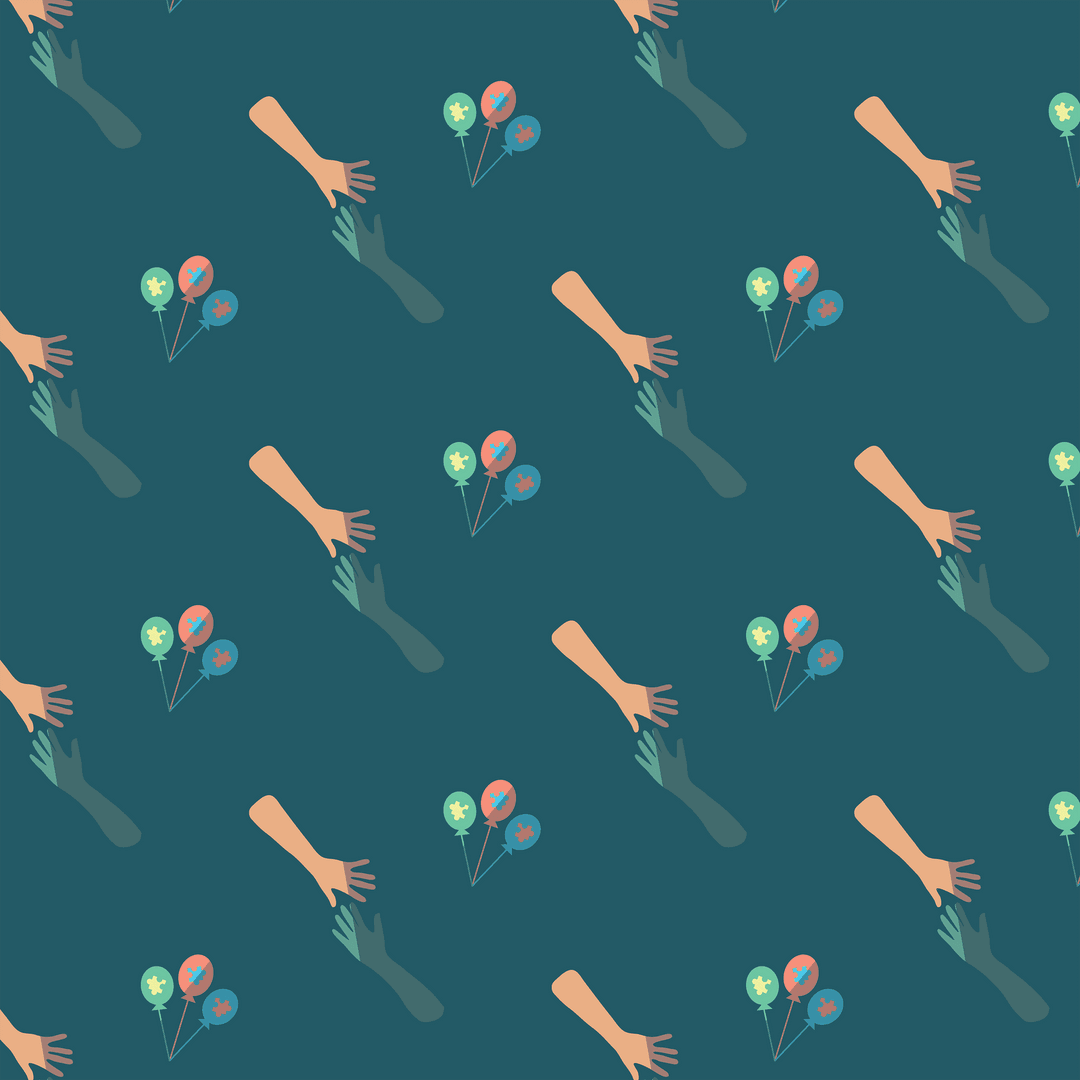 Seamless Transparent Pattern of Hands Reaching for Balloons