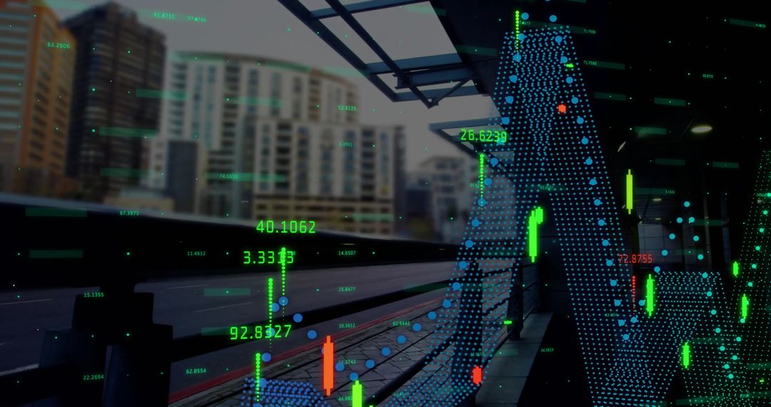 Digital Financial Analytics with City Backdrop