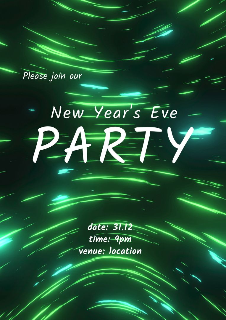 New Year’s Eve Party Invitation with Neon Swirling Lights