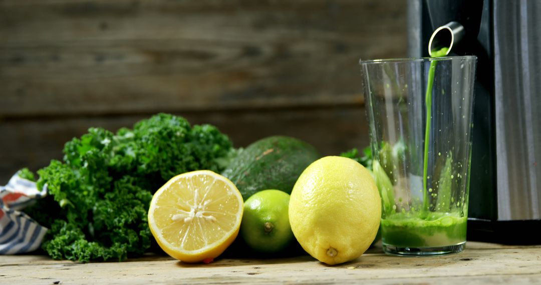 Fresh Green Juice Preparation with Kale, Lemon, and Lime - Free Images, Stock Photos and Pictures on Pikwizard.com